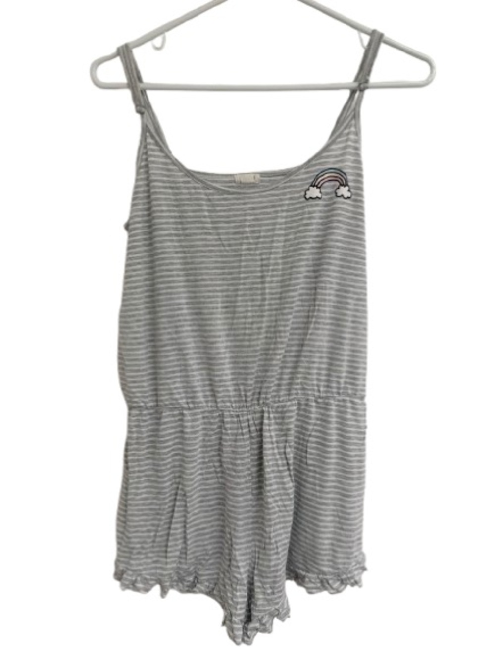 Garage Grey & White Striped Pajamas Romper with Rainbow Patch